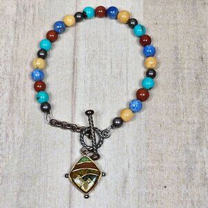 Carolyn Pollack‎ Bracelet .925 Silver Southwestern Stone Beaded Toggle